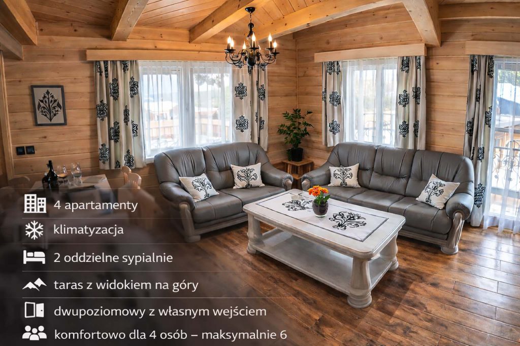 Apartamenty w Beskidach – drewniane wnętrze apartamentu w górach
