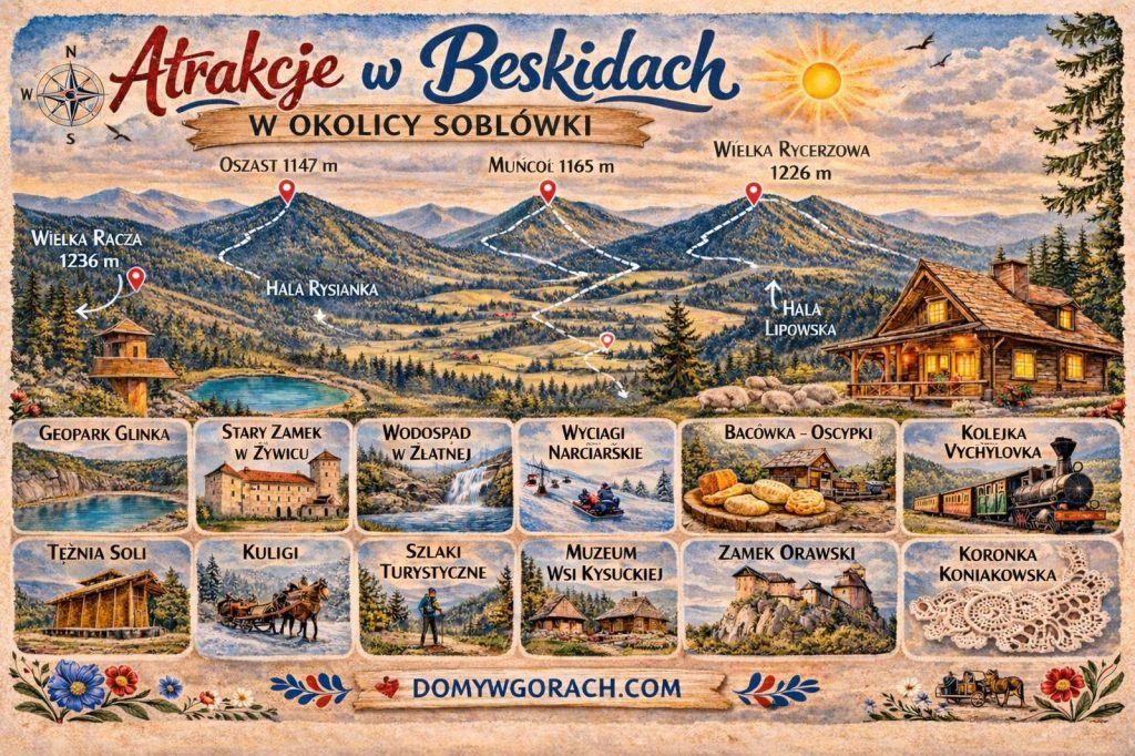 Domki w górach w Beskidach – atrakcje turystyczne i szlaki w okolicy Soblówki